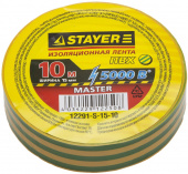 Изолента ПВХ 15 мм*10 м желто-зеленая STAYER MASTER